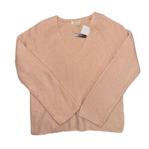 NEW Treasure & Bond Nordstrom M V-neck Pullover Sweater in Pink Ribbed knit - Picture 2 of 6